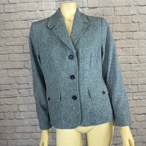 Vintage L.L. Bean Women's Blue Tweed Blazer with 2 way collar size medium - Picture 13 of 14